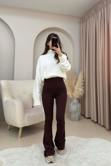 WIDE LEG WOMEN LEGGINGS BROWN/KAFE - 1