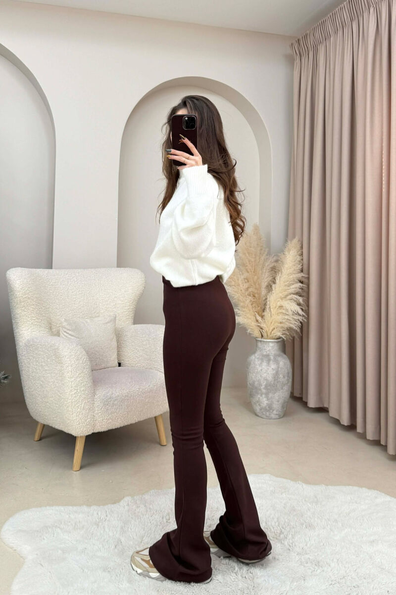 WIDE LEG WOMEN LEGGINGS BROWN/KAFE - 2