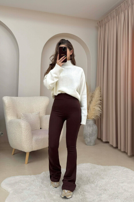WIDE LEG WOMEN LEGGINGS BROWN/KAFE - 3