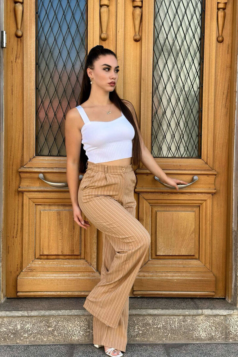 WIDE LEG WOMEN TROUSER IN BEIGE COLOR - 1