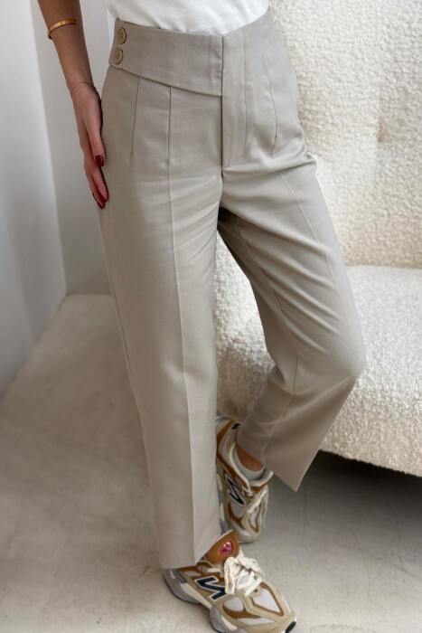 WIDE LEG ZIPPER AND BUTTON WOMEN TROUSERS BEIGE/BEZHE - 2