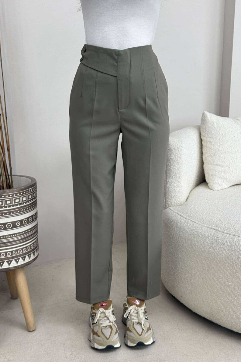 WIDE LEG ZIPPER AND BUTTON WOMEN TROUSERS LIGHT GREEN/JEZB - 3