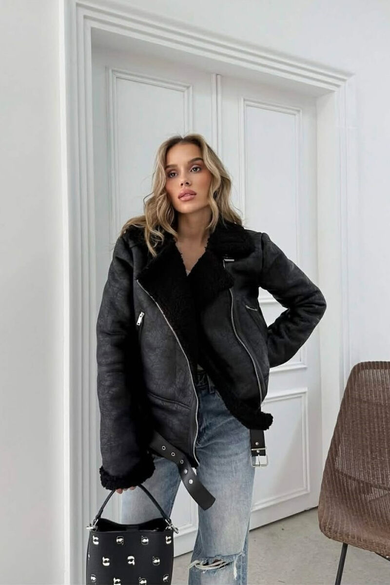 WOOL BELT WOMAN JACKET BLACK/ E ZEZE - 2