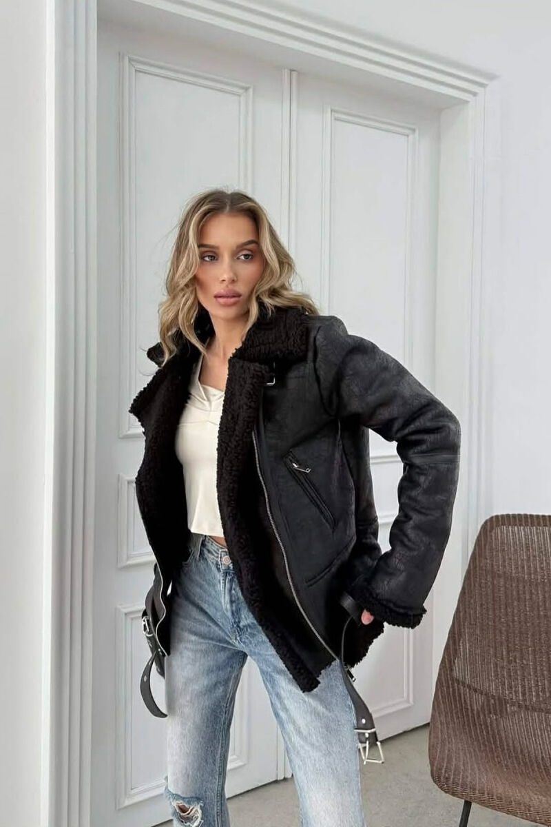 WOOL BELT WOMAN JACKET BLACK/ E ZEZE - 3