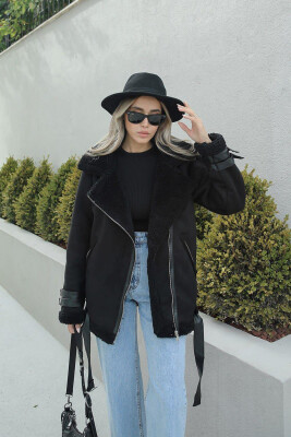 WOOL BELT WOMAN JACKET BLACK/ E ZEZE 