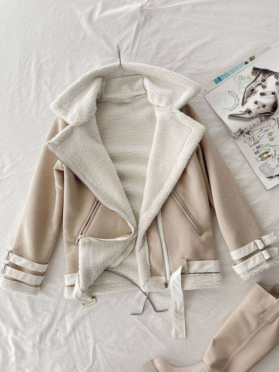 WOOL BELT WOMAN JACKET CREAM/KREM - 7