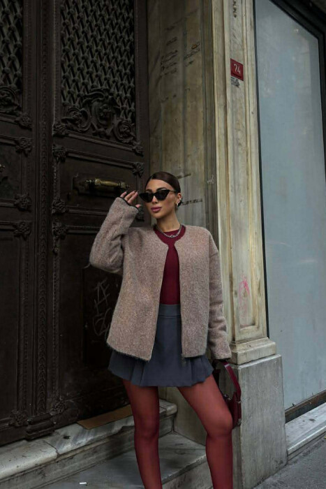 WOOL SIMPLE WOMEN JACKET BEIGE/BEZHE - KLAUDIO FASHION