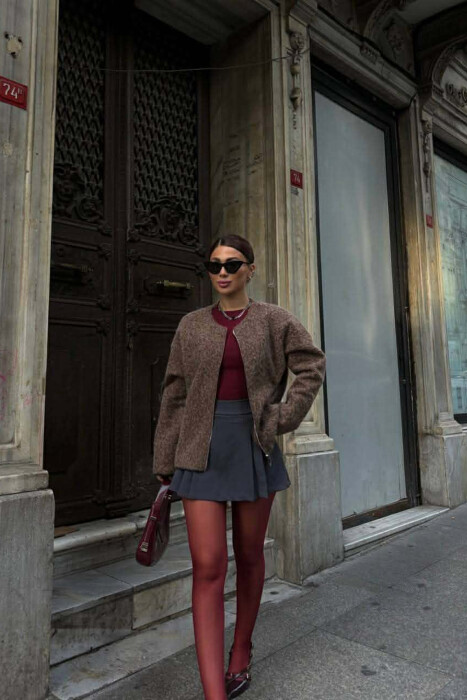 WOOL SIMPLE WOMEN JACKET BROWN/KAFE - KLAUDIO FASHION