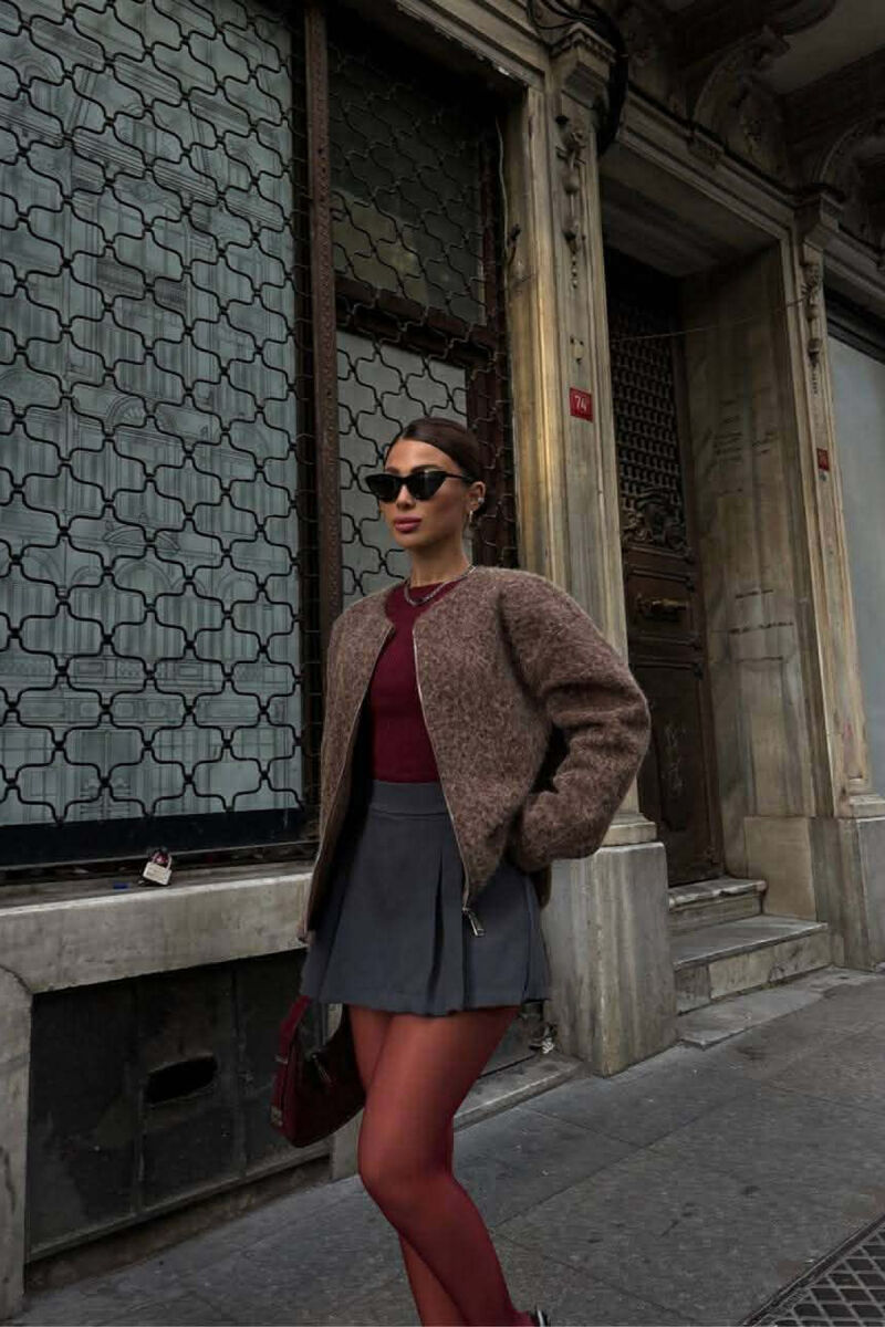 WOOL SIMPLE WOMEN JACKET BROWN/KAFE - 4