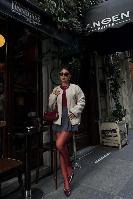 WOOL SIMPLE WOMEN JACKET CREAM/KREM - 2