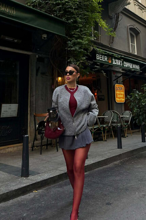 WOOL SIMPLE WOMEN JACKET GREY/GRI - KLAUDIO FASHION