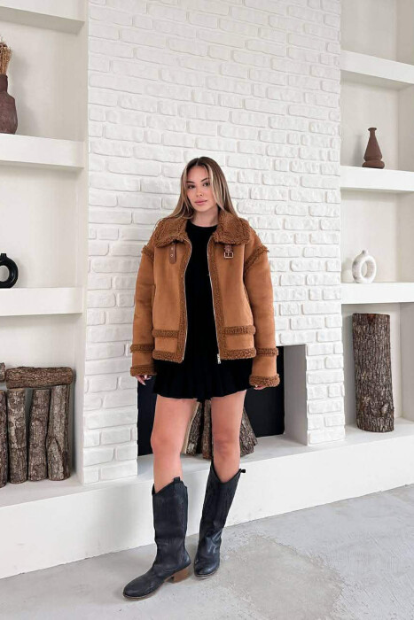 WOOL ZIP UP WOMAN JACKET BROWN/KAFE - 1