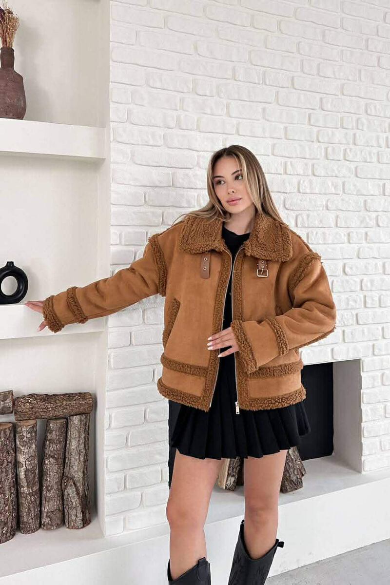 WOOL ZIP UP WOMAN JACKET BROWN/KAFE - 2