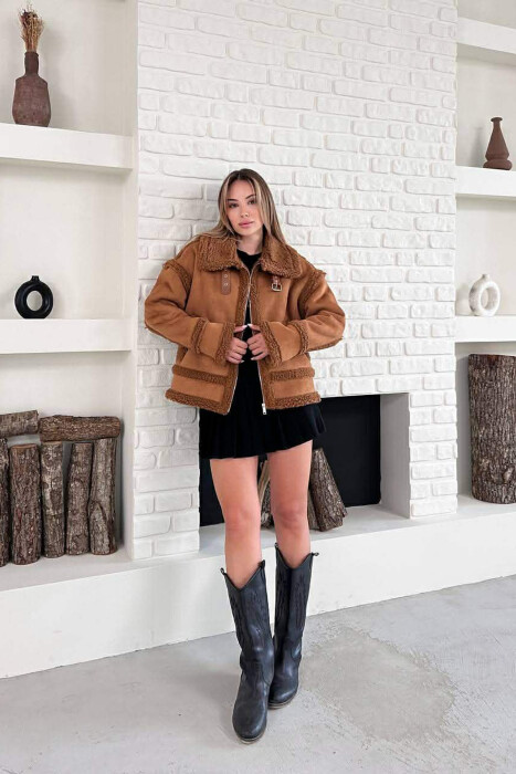 WOOL ZIP UP WOMAN JACKET BROWN/KAFE - 5