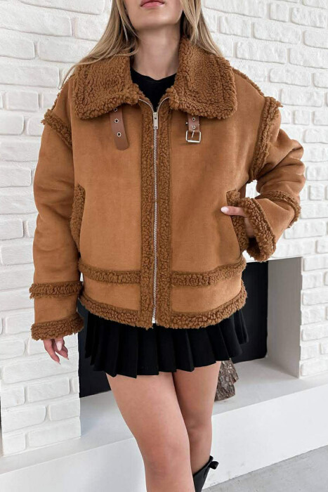 WOOL ZIP UP WOMAN JACKET BROWN/KAFE - 6