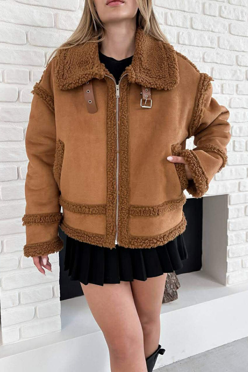 WOOL ZIP UP WOMAN JACKET BROWN/KAFE - 6