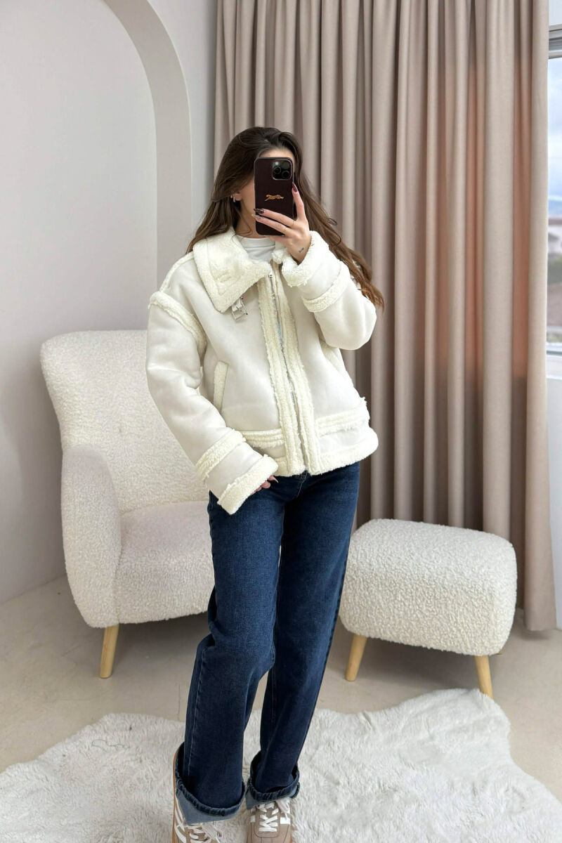 WOOL ZIP UP WOMAN JACKET WHITE-E BARDHE - 1