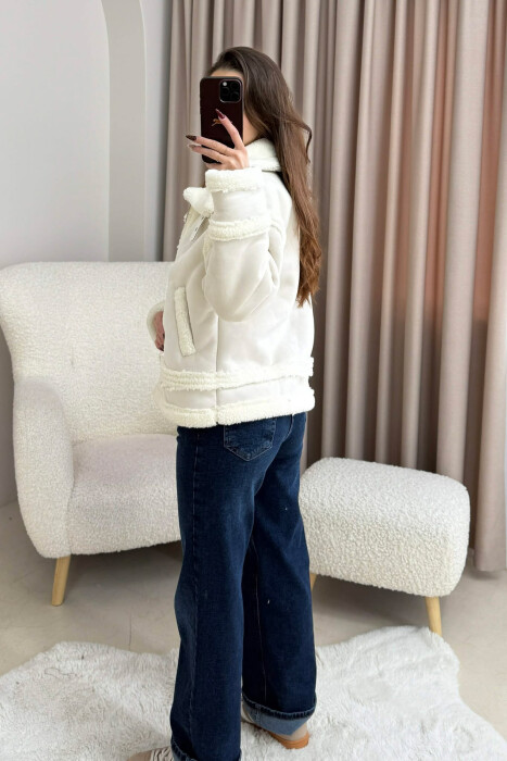 WOOL ZIP UP WOMAN JACKET WHITE-E BARDHE - 3