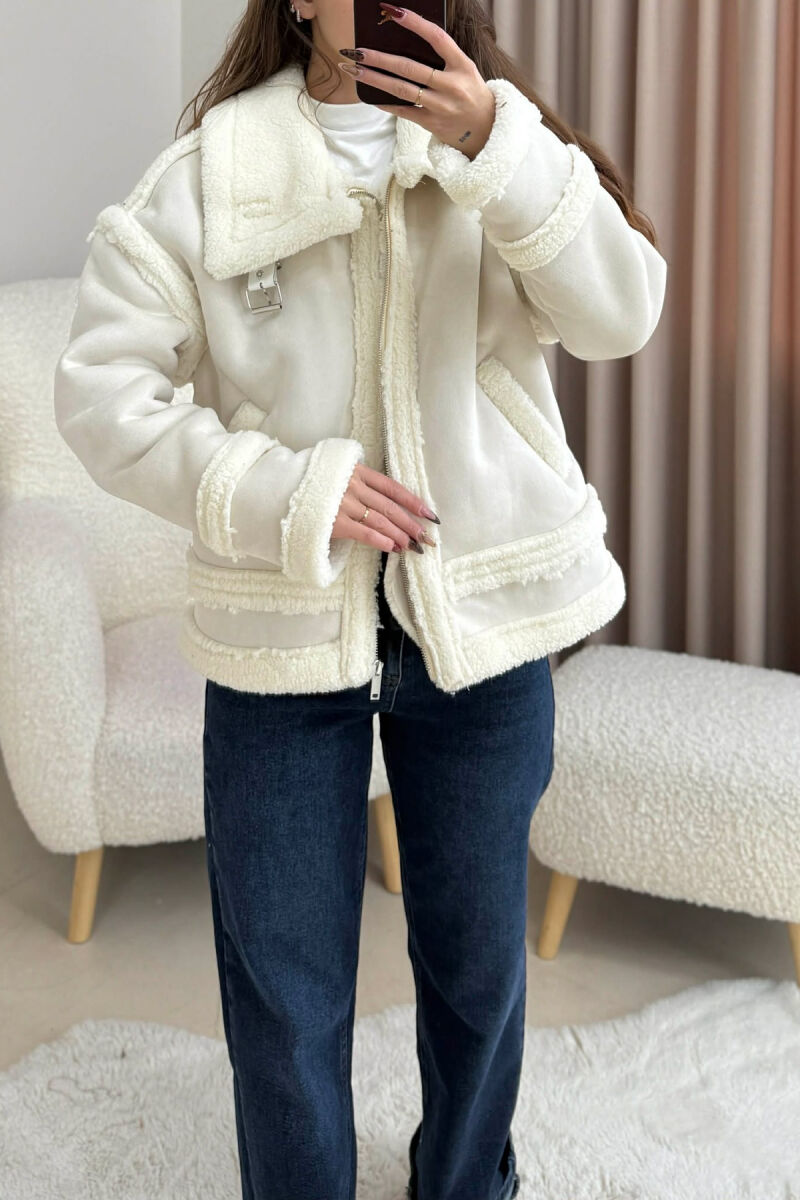 WOOL ZIP UP WOMAN JACKET WHITE-E BARDHE - 5