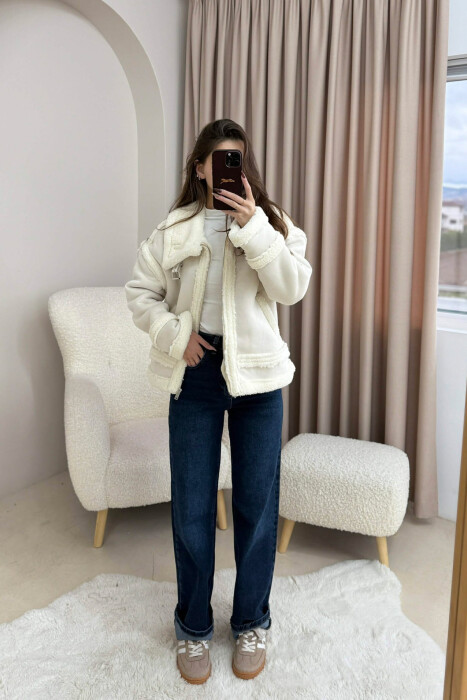 WOOL ZIP UP WOMAN JACKET WHITE-E BARDHE - 6