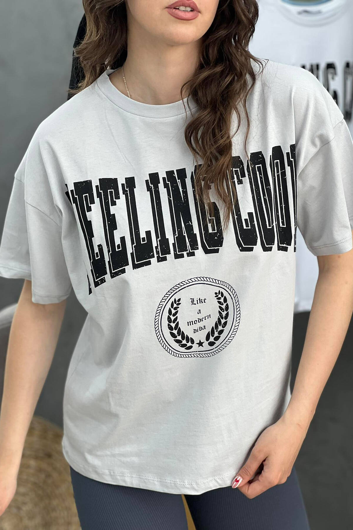 WRITING WOMEN T-SHIRT LIGHT GREY/GZ T-SHIRT KLAUDIO FASHION GN-2005