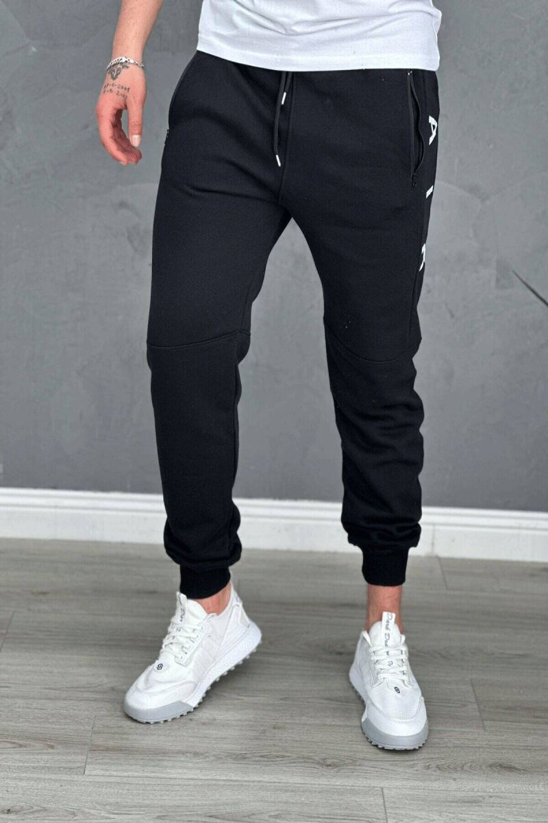 WRITTING COTTON FLUFFY MAN SWEATPANTS BLACK/ E ZEZE - 1