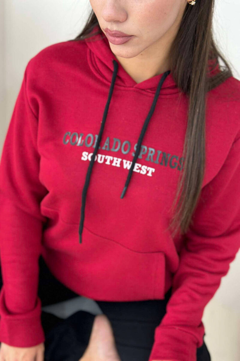 WRITTINGS COTTON HOOD WOMAN HOODIE BURGUNDY/VISHNJE - 3