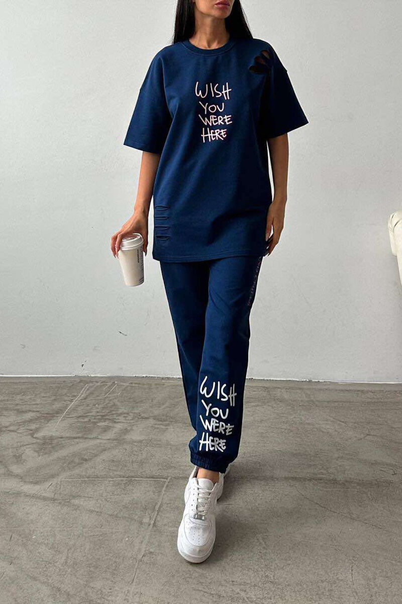 WRITTINGS COTTON JOGGERS+T-SHIRT WOMEN SET BLUE/BLU - 1