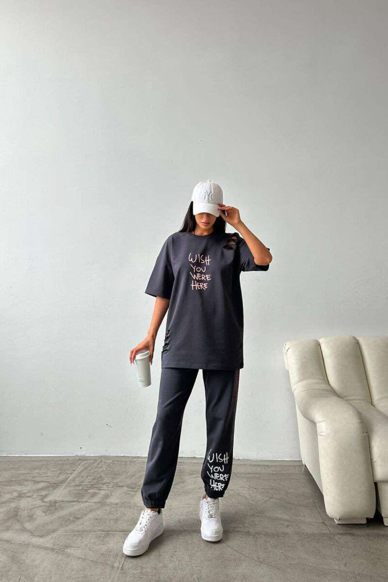 WRITTINGS COTTON JOGGERS+T-SHIRT WOMEN SET DARK GREY/GEE - 3