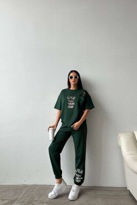 WRITTINGS COTTON JOGGERS+T-SHIRT WOMEN SET GREEN/JESHILE 