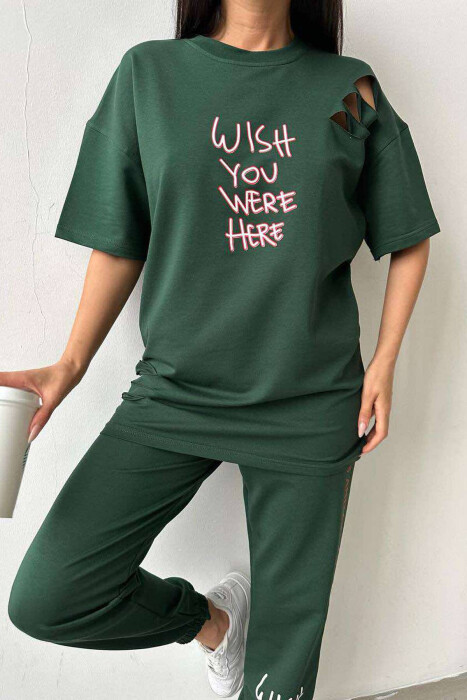 WRITTINGS COTTON JOGGERS+T-SHIRT WOMEN SET GREEN/JESHILE - 2