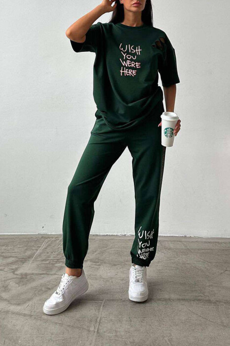 WRITTINGS COTTON JOGGERS+T-SHIRT WOMEN SET GREEN/JESHILE - 4