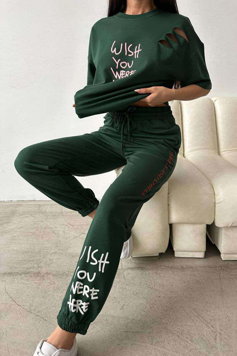 WRITTINGS COTTON JOGGERS+T-SHIRT WOMEN SET GREEN/JESHILE - 5