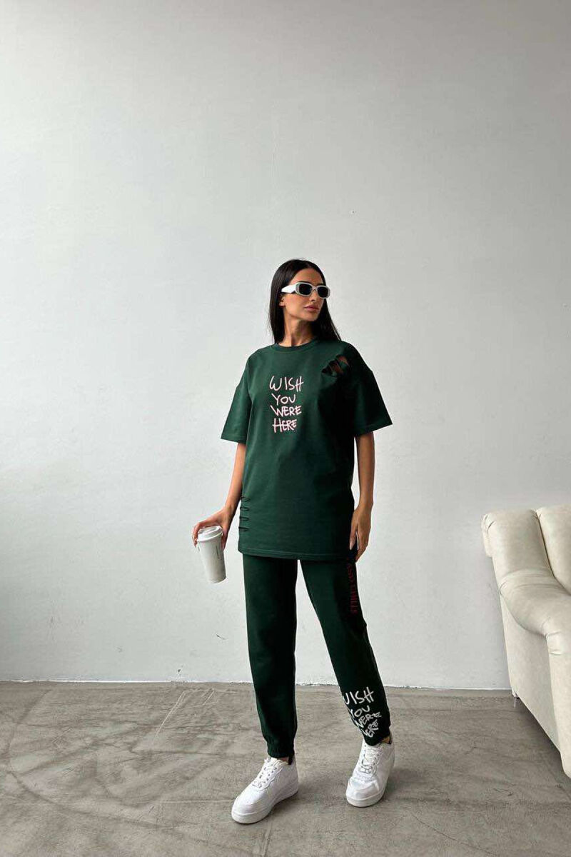 WRITTINGS COTTON JOGGERS+T-SHIRT WOMEN SET GREEN/JESHILE - 6