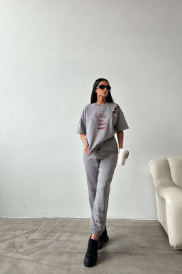 WRITTINGS COTTON JOGGERS+T-SHIRT WOMEN SET GREY/GRI 