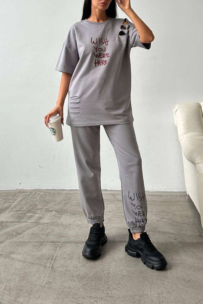 WRITTINGS COTTON JOGGERS+T-SHIRT WOMEN SET GREY/GRI - 2