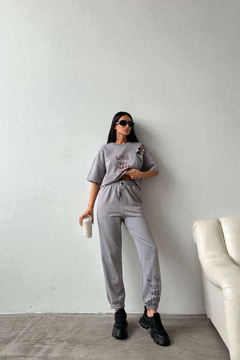 WRITTINGS COTTON JOGGERS+T-SHIRT WOMEN SET GREY/GRI - 3