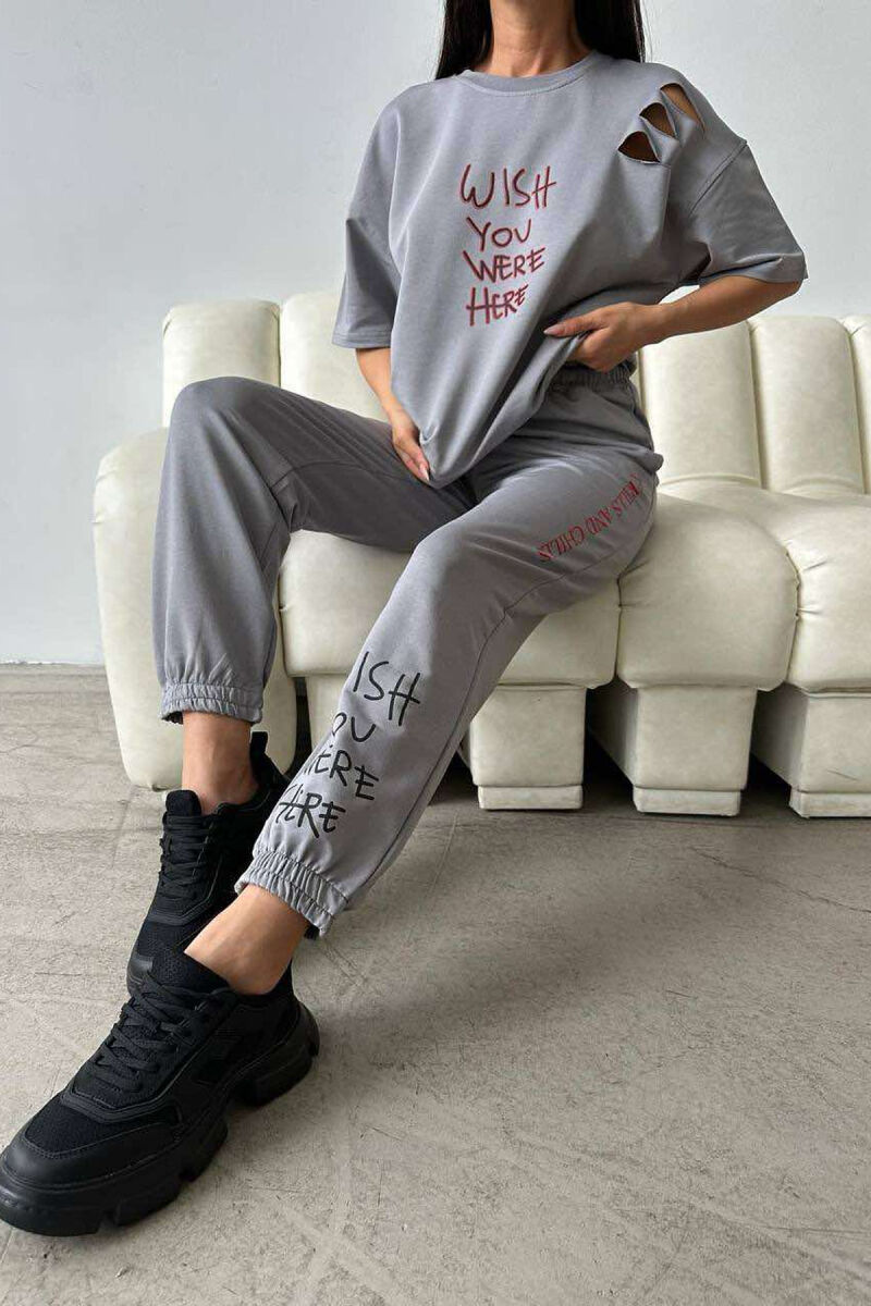 WRITTINGS COTTON JOGGERS+T-SHIRT WOMEN SET GREY/GRI - 4