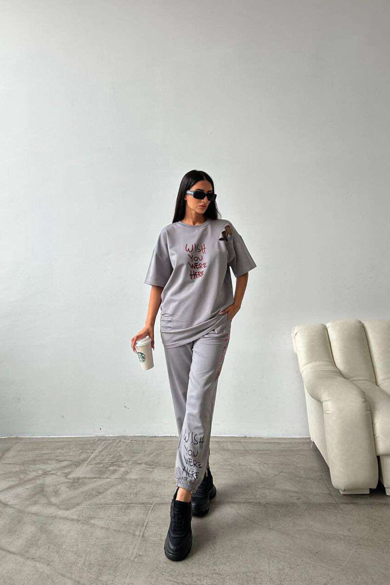 WRITTINGS COTTON JOGGERS+T-SHIRT WOMEN SET GREY/GRI - 6