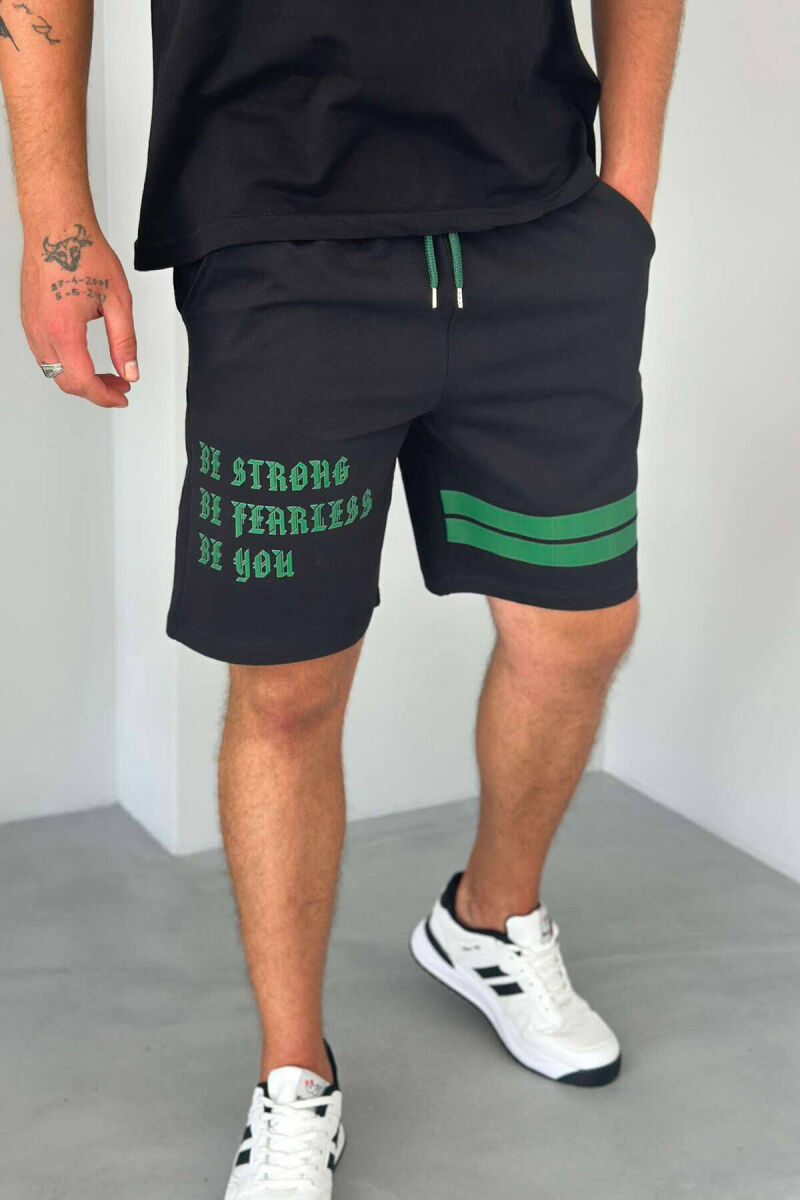 WRITTINGS COTTON MEN SHORT SWEATPANTS BLACK/ E ZEZE - 1