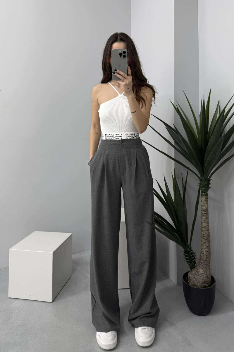 WRITTINGS ELASTIC WAIST WIDE WOMEN TROUSERS IN DARK GREY COLOR - 1