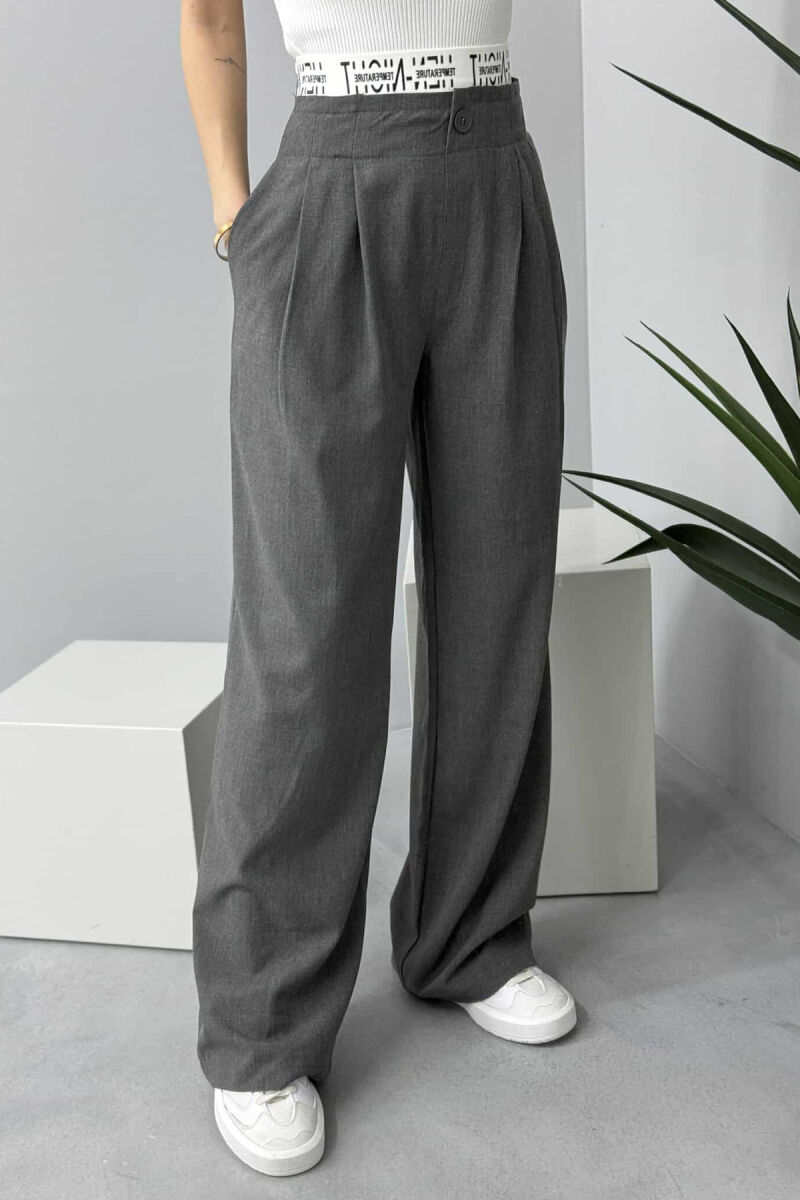 WRITTINGS ELASTIC WAIST WIDE WOMEN TROUSERS IN DARK GREY COLOR - 2