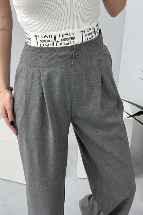 WRITTINGS ELASTIC WAIST WIDE WOMEN TROUSERS IN DARK GREY COLOR - 3