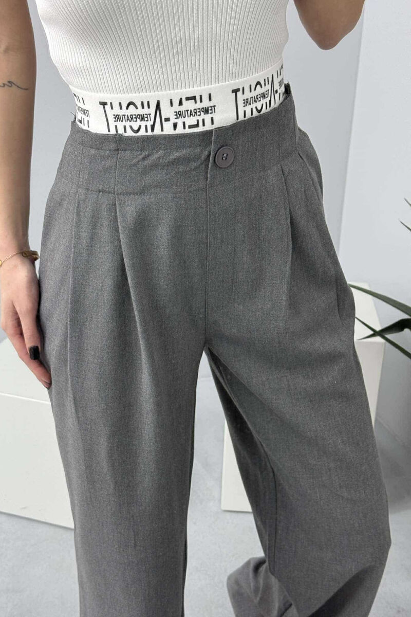 WRITTINGS ELASTIC WAIST WIDE WOMEN TROUSERS IN DARK GREY COLOR - 3