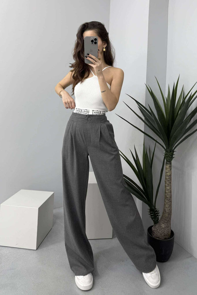 WRITTINGS ELASTIC WAIST WIDE WOMEN TROUSERS IN DARK GREY COLOR - 4