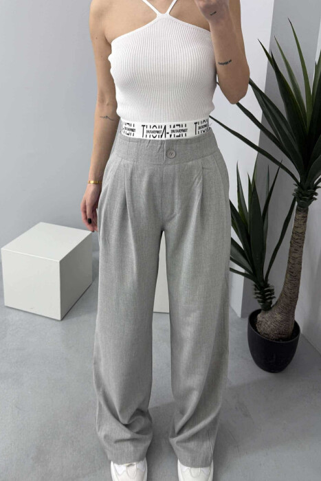 WRITTINGS ELASTIC WAIST WIDE WOMEN TROUSERS IN GREY COLOR 