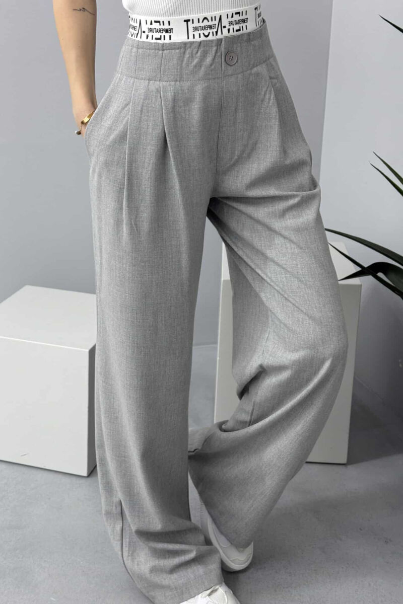 WRITTINGS ELASTIC WAIST WIDE WOMEN TROUSERS IN GREY COLOR - 2