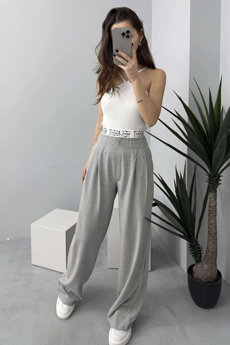 WRITTINGS ELASTIC WAIST WIDE WOMEN TROUSERS IN GREY COLOR - 3