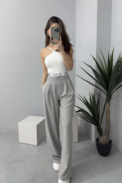WRITTINGS ELASTIC WAIST WIDE WOMEN TROUSERS IN GREY COLOR - 4