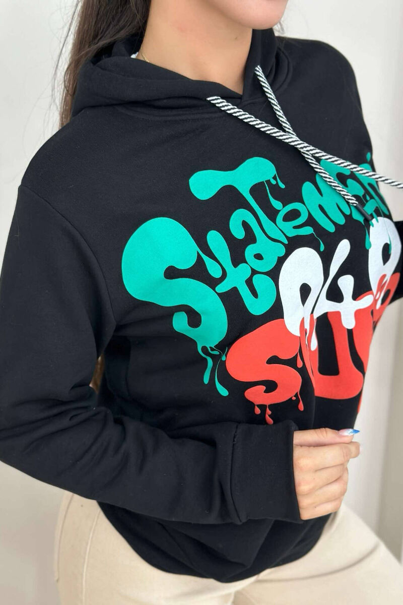 WRITTINGS HOOD COTTON WOMAN HOODIE BLACK/ E ZEZE - 4